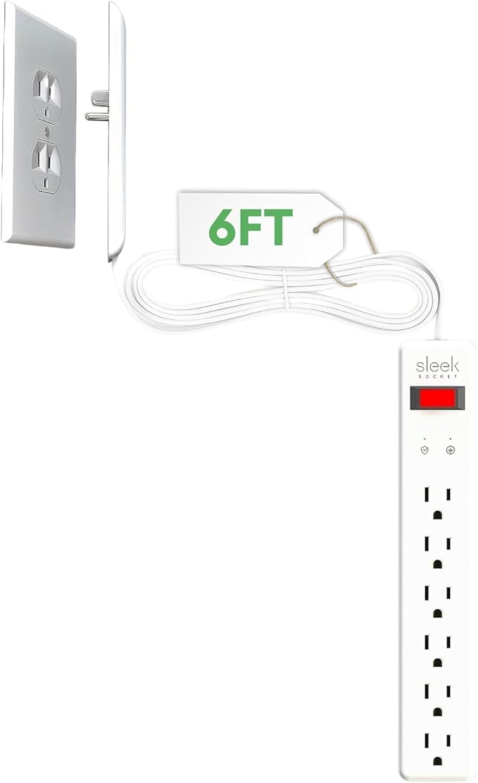 Sleek Socket Original & Patented Ultra-Thin Outlet Concealer with Cord Concealer Kit, Flat Extension Cord with Multi Outlets Surge Protector Power Strip, Ideal for Home Office and Home Theater