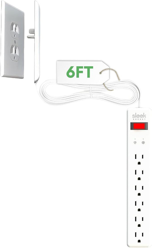Sleek Socket Original & Patented Ultra-Thin Outlet Concealer with Cord Concealer Kit, Flat Extension Cord with Multi Outlets Surge Protector Power Strip, Ideal for Home Office and Home Theater