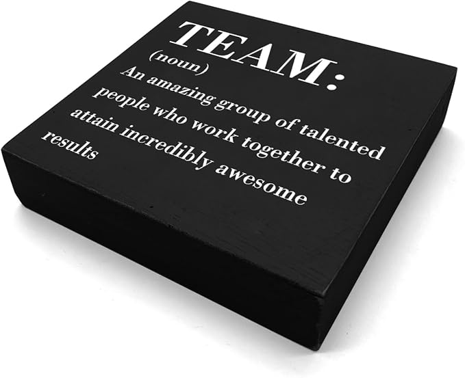 HTBIG Inspirational Team Noun Office Decor Desk Decor Wooden Box Sign Rustic Black Wood Block Plaque Box Sign for Home Office Desk Shelf Table Decoration Coworker Gift Team Definition send friends