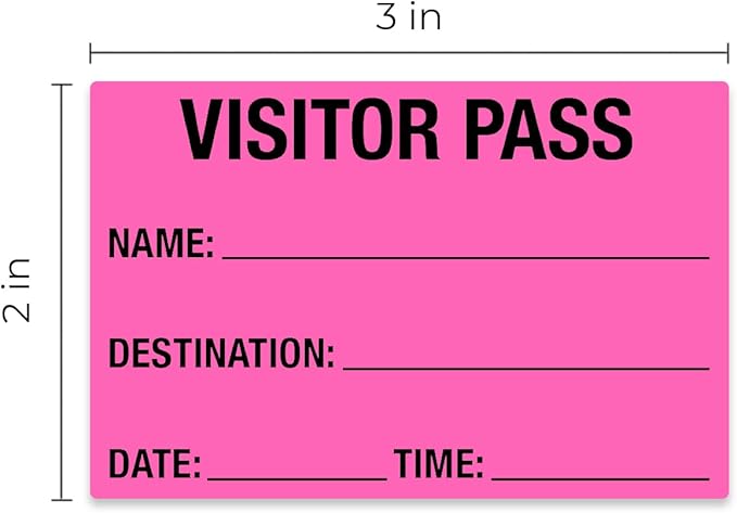 Fluorescent Pink Visitor Pass Stickers / 500 Hot Pink Name ID Guest Labels / 2" x 3" Safety Identification Badge Stickers/Made in The USA