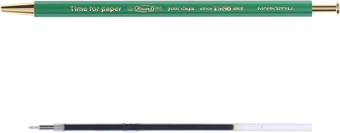 MARK'STYLE Time For Paper – Retro styling Ballpoint Pen, 0.5mm Black Gel Ink, For Office, School, and Journaling | Made in Japan, Refill Included (Green)