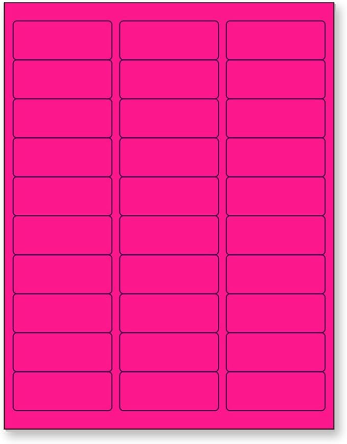 NextDayLabels - 8-1/2 x 11" Neon Color High Light Fluorescent Labels for Laser & Inkjet Printer (Pink Fluorescent, 1" x 2-5/8" - 30 Per Page | 750 Labels)