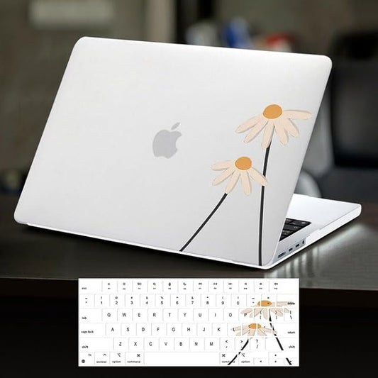 DTangLsm Compatible for MacBook Air 13 inch Case 2025 2024 2023 2022 M4 M3 M2 A3240 A3113 A2681, Smooth Plastic Hard Shell Protective Cover for MacBook Air 13.6 Laptop Case+Keyboard Cover,Daisy Flower