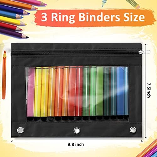 Marspark 48 PCS Pouch Bag for 3 Ring Binder - Bulk Zipper Pencil Binder Pouches with Clear Window for School Office Utensils Storage Supplies(Black)