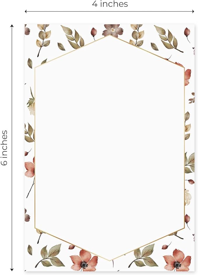 Gold Framed Floral Sticky Note Pads / 4" x 6" Watercolor Botanical Sticky Notes/Set of 5 Pads / 50 Sheets Per Pad/Five Unique Designs/Made in The USA