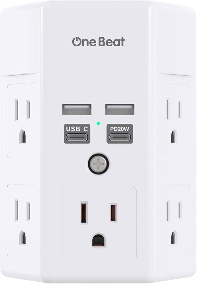 Surge Protector, 5 Outlets Extender with 4 USB Ports(USB C PD20W), 3-Side 1680J Power Strip Multi Plug Outlet Expander, USB Wall Charger, Outlet Splitter Adapter Wall Mount for Home Office(White)