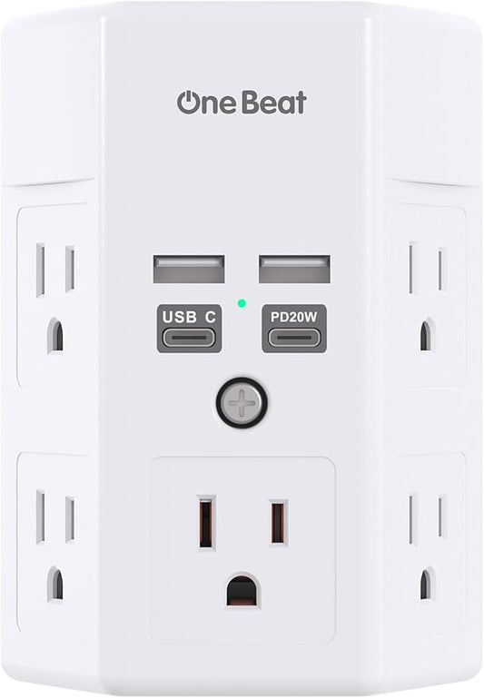 Surge Protector, 5 Outlets Extender with 4 USB Ports(USB C PD20W), 3-Side 1680J Power Strip Multi Plug Outlet Expander, USB Wall Charger, Outlet Splitter Adapter Wall Mount for Home Office(White)
