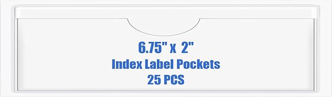 Origin-Joy 25 PCS Self-Adhesive Index Label Pockets, Clear Plastic Peel & Stick Card Holders with Top Open for Loading (6.75 x 2 inch)