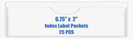 Origin-Joy 25 PCS Self-Adhesive Index Label Pockets, Clear Plastic Peel & Stick Card Holders with Top Open for Loading (6.75 x 2 inch)