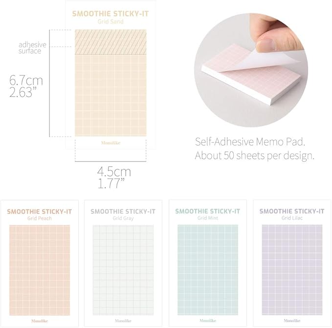 Monolike Smoothie Grid Sticky-it - 5p Set Self-Adhesive Memo Pad 50 Sheets