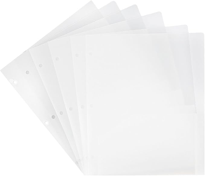 JAM PAPER Heavy Duty Plastic 3 Hole Punch Pocket Folders - Extra Tough School Folders - Clear - 6/Pack