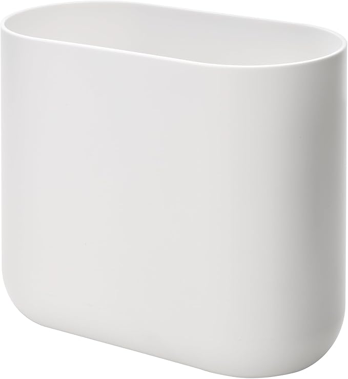 iDesign Slim Oval Plastic Waste Basket The Cade Collection, 10.56” x 5.5” x 9.77”, White