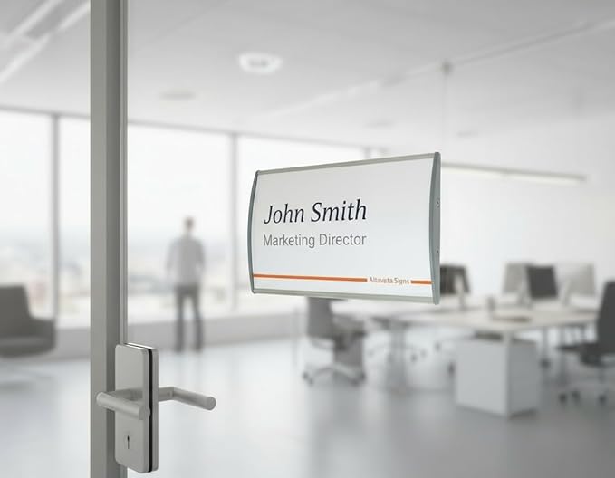 SET OF 6, OFFICE SIGN HOLDER FOR WALL OR DOOR MOUNT NAME PLATE FRAME DISPLAY CURVATURE PLAQUE SILVER ALUMINUM, 4.00" W x 6.00" H