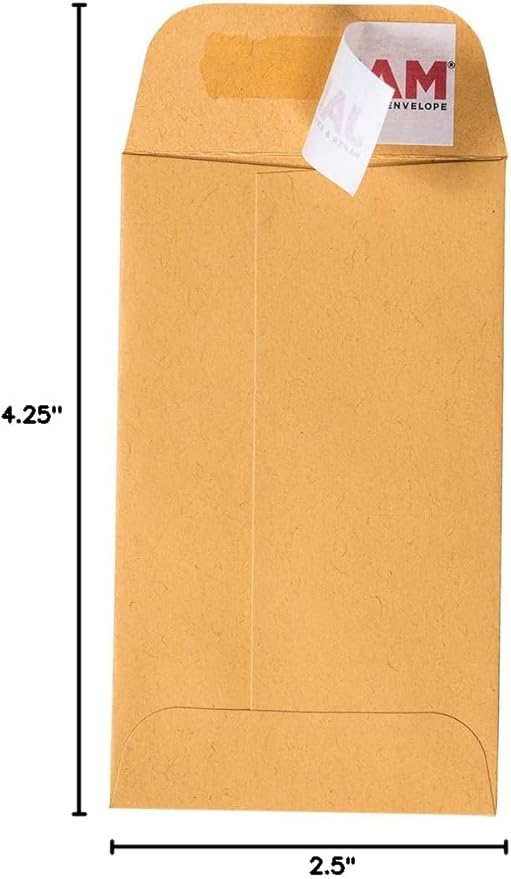 JAM PAPER #3 Coin Business Commercial Envelopes with Peel and Seal Closure - 2 1/2 x 4 1/4 - Brown Kraft Manila - Bulk 500/Carton
