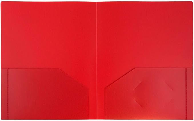 JAM PAPER Heavy Duty Plastic 2 Pocket Extra Tough School Folders - Red - Bulk 144/Box