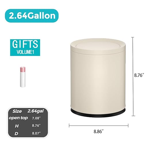 2.6 Gallon/10L Metal Trash Can with Swing Lid, Double Bucket,Round Waste Basket,Black,Modern,Elegant Garbage can,for Bathroom,Living Room,Kitchen,Office,Home,Bedroom(12L-White)