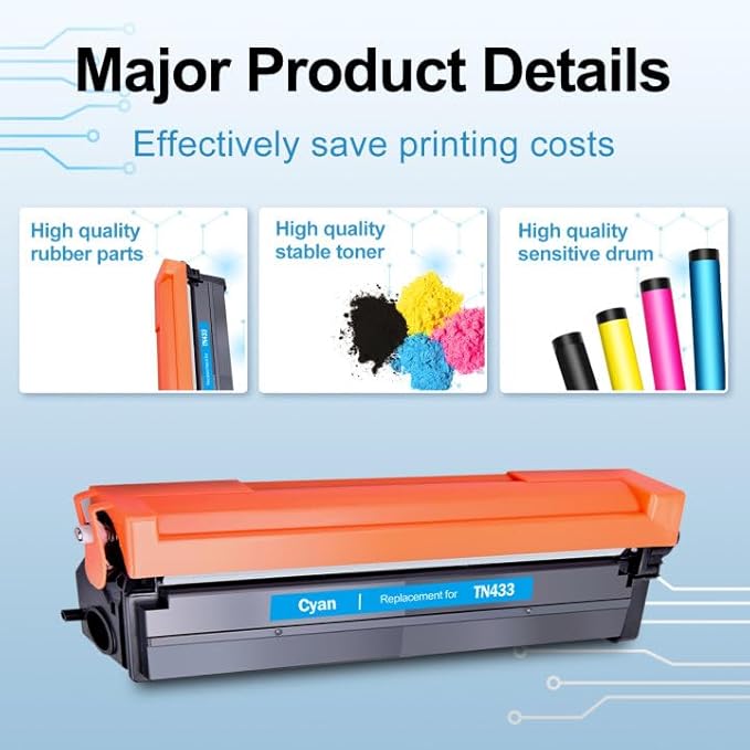 TN433 Toner Cartridge Replacement for Brother TN 433 TN-431 MFC-L8900CDW MFC-L8610CDW HL-L8360CDW HL-L8260CDW Printer Toner (TN433BK TN433C TN433M TN433Y, 4-Pack)