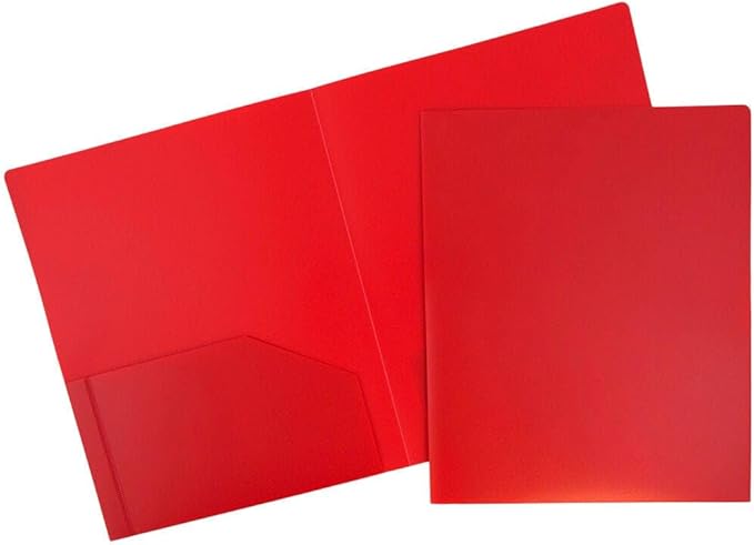 JAM PAPER Heavy Duty Plastic 2 Pocket Extra Tough School Folders - Red - Bulk 144/Box