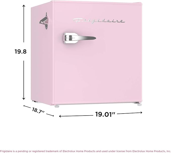 Frigidaire EFR176 Retro Compact Fridge with Chiller Mini Refrigerator with Built-in Bottle Opener for Office, Bedroom, Dorm Room or Cabin, 1.6 cu ft 16" D x 18" W x 18.5" H, Pink