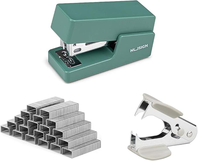 NUSIGN Mini Stapler, 20 Sheet Capacity, Office Desktop Stapler Green, Includes 640 Standard Staples and A Staple Remover