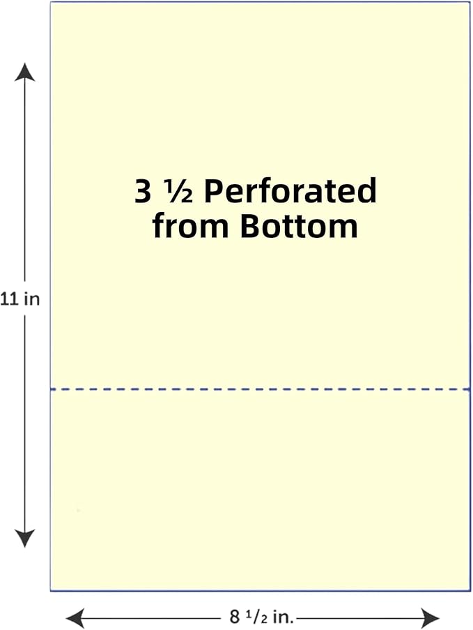Limited Papers (TM) 8.5x11 Perforated Paper, 20/50 Pound, 75 GSM, Variety of Perforation Sizes and Colors, for Forms, Tickets, Postcards, Business Cards. (Gold, 2 up – 3.5” from bottom)