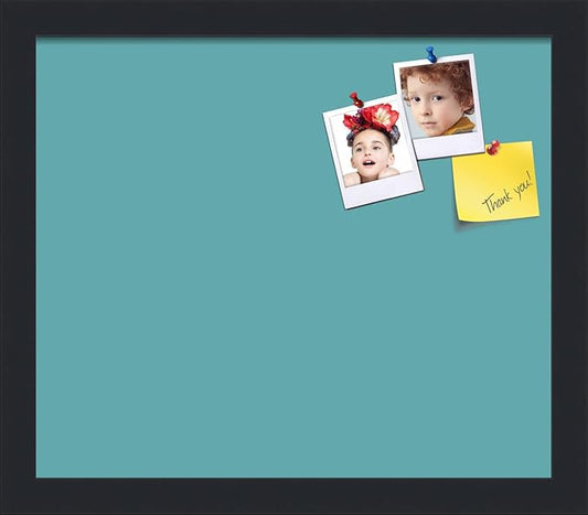 PinPix 14x12 Inch Cork Bulletin Board. This Decorative Framed Pin Board Comes with Aqua Pastel Design and a Satin Black Frame. Ideal for Home Office Decor or Message Board (PinPix-1806)