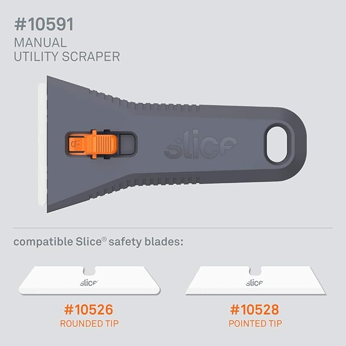 Slice 10591-CS Manual Utility Scraper, Locking Ceramic Blade, Rust Free, Finger Friendly, Soft-Touch Comfort Grips Reduce Strain, 12 Pack, Regular - Manual (Locks in Position) (10591-12)