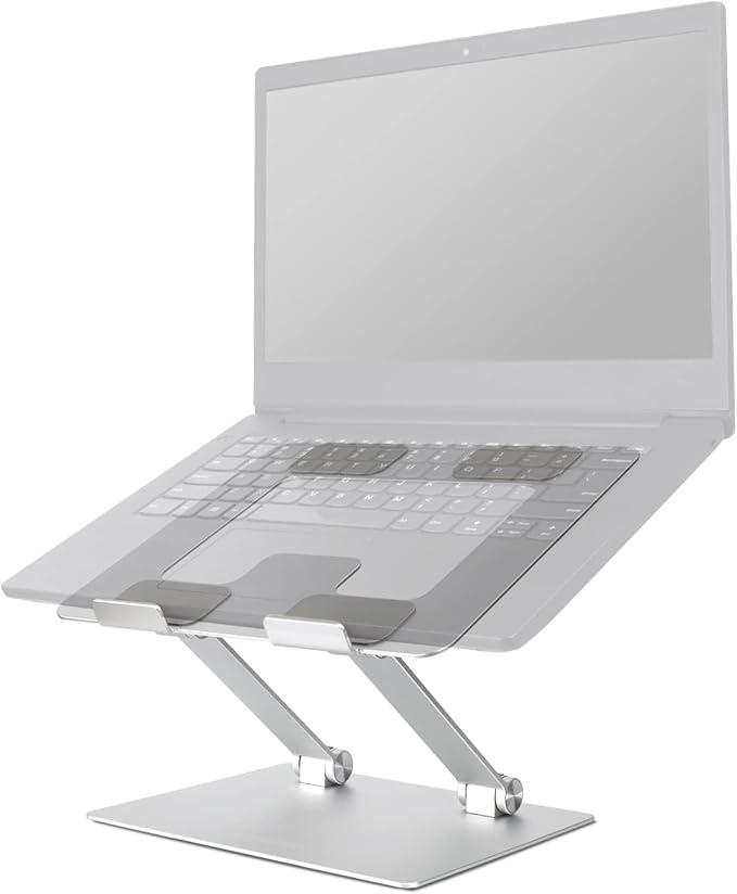 Amazon Basics Sturdy and Portable Ergonomic Laptop Stand for Desk, Adjustable Riser, Fits all Laptops and Notebooks up to 17.3 Inch, Silver, 10 x 8.7 x 6 in