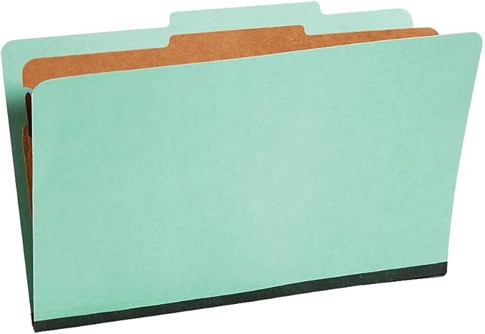 Staples Colored Pressboard Classification Folders, Legal, 1 Partition, Green, 20/Pack