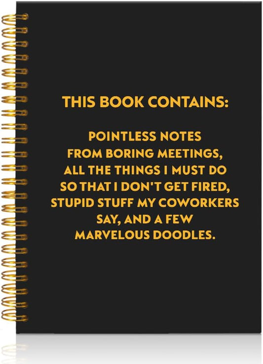 Pointless Notes from Boring Meetings Funny Black Golden Spiral Notebook, Humorous Office Gifts, Gag Gifts for Coworkers, Funny Office Sarcastic Gifts for Coworkers,Team Members, Employees