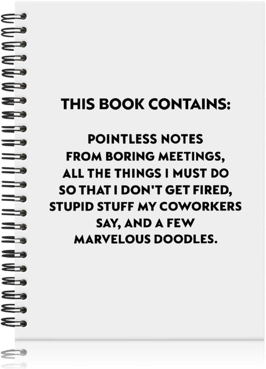Pointless Notes from Boring Meetings Funny White Golden Spiral Notebook, Humorous Office Gifts, Gag Gifts for Coworkers, Funny Office Sarcastic Gifts for Coworkers,Team Members, Employees