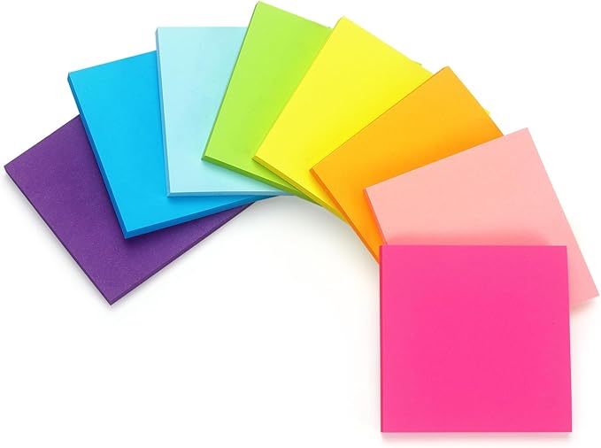 Early Buy Sticky Notes 3x3 Inch 16 Pads, Repositionable Self-Stick Memo Pads, 8 Bright Colors, 60 Sheets/Pad (960 Total) for Office, School, Home, Notebooks