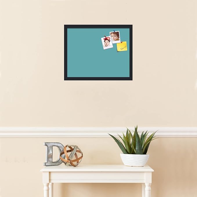 PinPix 19x15 Inch Cork Bulletin Board. This Decorative Framed Pin Board Comes with Aqua Pastel Design and a Satin Black Frame. Ideal for Home Office Decor or Message Board (PinPix-1806)