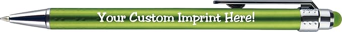 Personalized Pens with Stylus Tip -Bright Vibes- Click action - Custom - Black writing - Printed Name pens - Imprinted with Your Logo or Message - FREE PERSONALIZATION - 12 Pens/Box (Green)