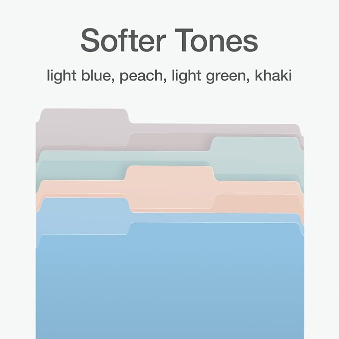 Pendaflex File Folders, Letter Size, Assorted Colors for Home, Office Filing Cabinet, 1/3-Cut Tabs, 36 Per Pack (82088)