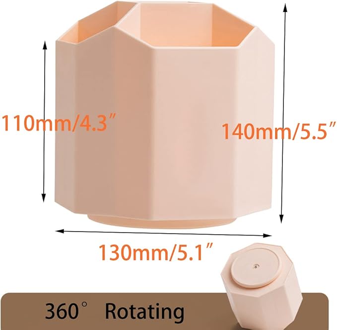 Rotating Desk Organizer, Pencil Holders, Office Accessories Caddy, School Supplies Organizer for Pen, Colored Pencil, Art Brushes, 5 Compartments, Gift for Teachers, Classmates, and Friends (Pink)