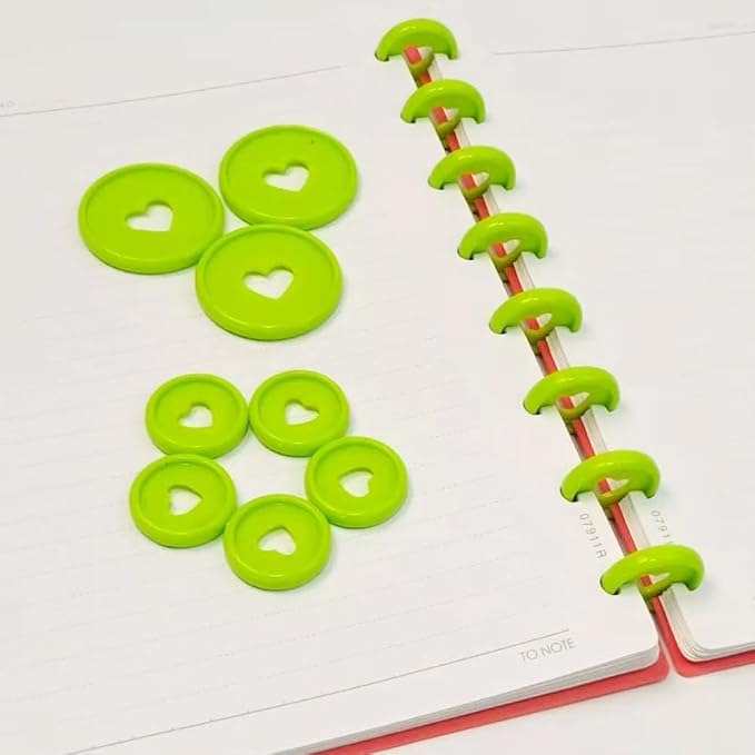 33pcs Planner Discs for Discbound Notebook Accessories 0.94 inch Binder Rings Heart Expansion Disc Binding Discs(33pcs Green 0.94 inch/24 mm)