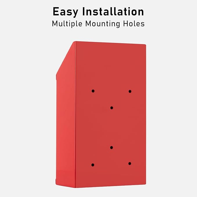 Metal Donation Box with Lock, Wall Mounted, Suggestion Box with 4 Iron Keys, Red, Cash Drop Box with Slot, 1-Pack