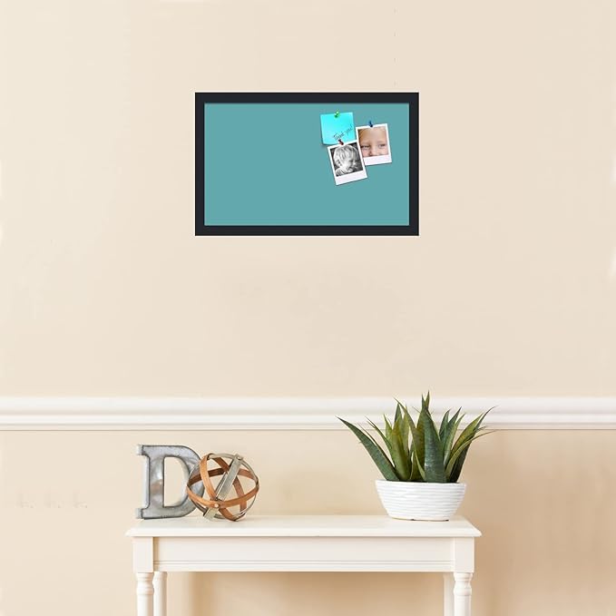 PinPix 20x12 Inch Cork Bulletin Board. This Decorative Framed Pin Board Comes with Aqua Pastel Design and a Satin Black Frame. Ideal for Home Office Decor or Message Board (PinPix-1806)