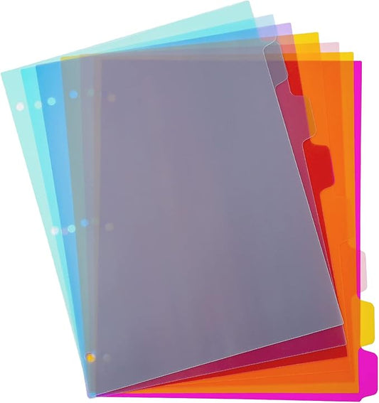 Seashell 3 Ring Binder Dividers with 8 Tabs, 3 Sets Plastic Binder Dividers for Notebooks and 3 Ring Binders, Letter Size, Durable, Assorted Colors