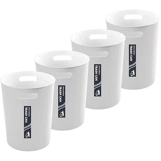 4 Pack Small Trash Can for Bathroom - 3 Gallon/12-Liter Wastebasket, Round Plastic Garbage Container Bin for Bedroom Office White.