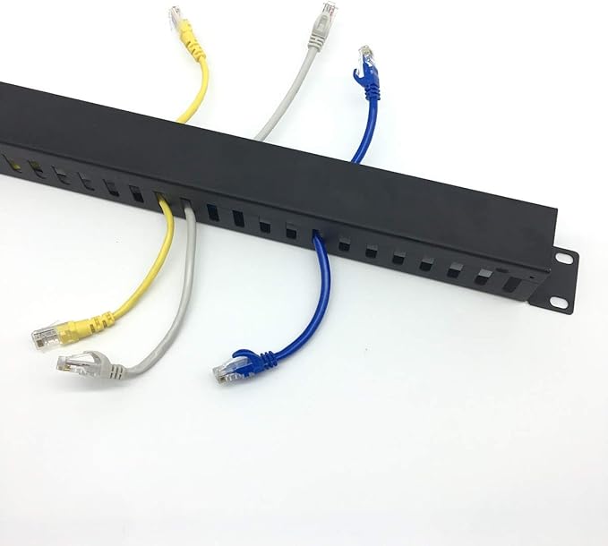 2 Pack 1U 19 Inch Cable Manager Horizontal Rack Mount 24 Slot Metal Finger Duct Wire Organizer with Cover and Mounting Screws for Server Rack, Black(24S2P)
