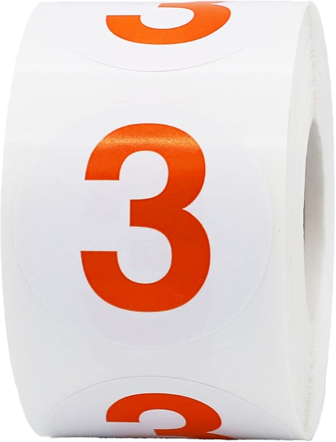 Orange Number 3 Circle Stickers, 1.5 Inch Round Adhesive Labels, 500 Stickers Per Roll for Inventory, Organization, Retail, Classroom, and More – Made in The USA