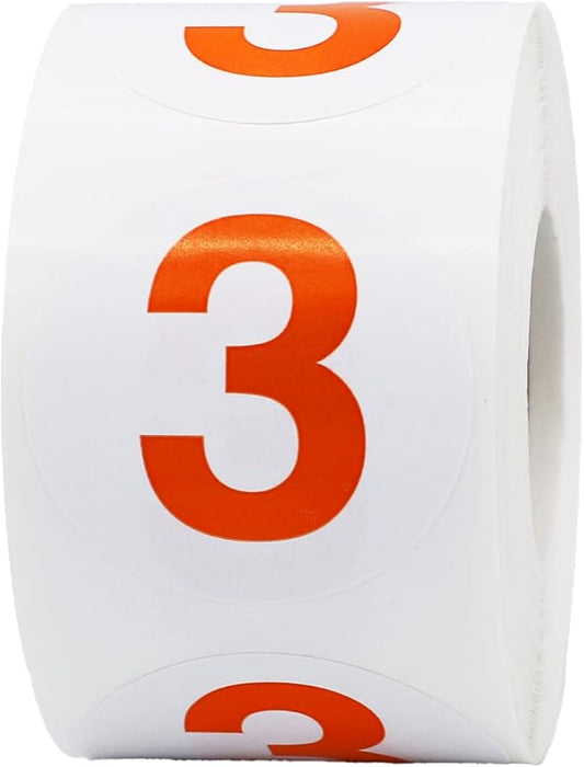 Orange Number 3 Circle Stickers, 1.5 Inch Round Adhesive Labels, 500 Stickers Per Roll for Inventory, Organization, Retail, Classroom, and More – Made in The USA
