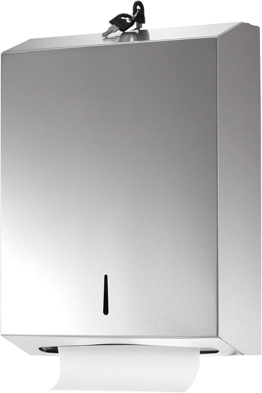 Suwimut Paper Towel Dispenser Wall Mount, Commercial Stainless Steel Hand Towel Dispenser Holds Multifold, Trifold, C Fold, Touchless Hand Towels Dispenser with Lock for Restroom, Bathroom, Kitchen