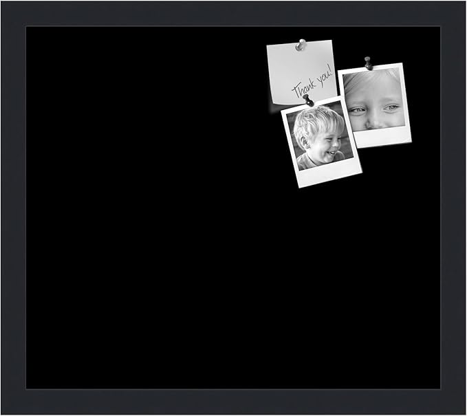 PinPix 16x14 Inch Cork Bulletin Board. This Decorative Framed Pin Board Comes with Solid Black Design and a Satin Black Frame. Ideal for Home Office Decor or Message Board (PinPix-622)