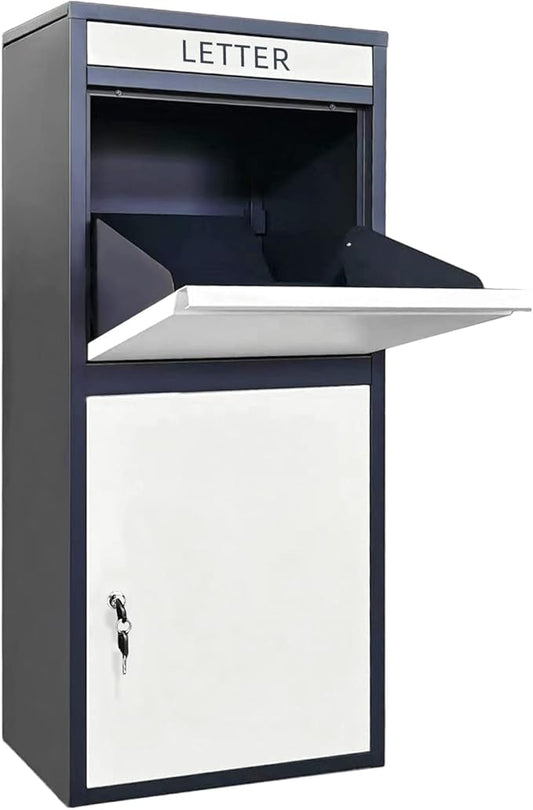 Package Delivery Boxes for Outside, Extra Large Capacity Modern Mailbox, Outdoor Freestanding Porch Box for Package (Black and White)