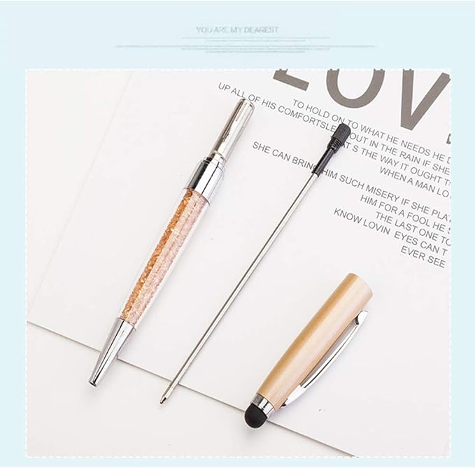 Ancolo Personalized ball Pens with Crystal Stylus Tip - Smooth Writing Set - Engraved with Your Name/Slogan/Address - Gift for Teacher/Manager/Lawyer/Professor 10 PCS/Box (Gold)