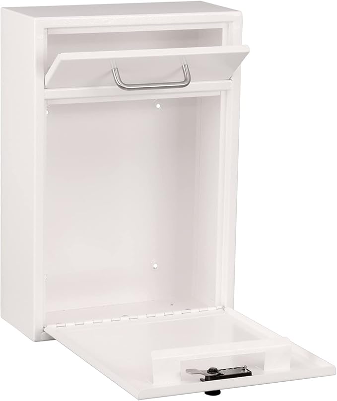 xydled Wall-Mount Mailbox with Combination Lock, Steel Key Lock Mail Boxes Outdoor, Locking Wall Mount Mailbox, Security Key Drop Box, Collection Boxes, 17.2H x 12.2L x 5.8W Inches, White, XL Large