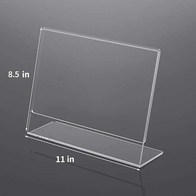 NIUBEE Acrylic Sign Holder 8.5x11 Inches 6 Pack Horizontal, Slant Back Clear Frames, Plastic Paper Flyer Display Holder, Document Menu Table Stand for Office, Store, Restaurant -Landscape